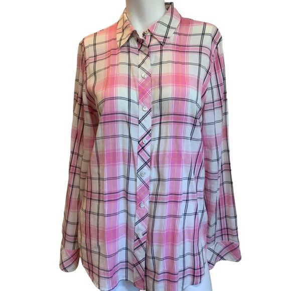 Talbots Tops - Talbots Pink white Soft Plaid Button Down Shirt sz M Perfect!